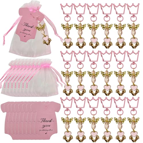 DUGYIRS 20 Sets Gastgeschenke Taufe,Inklusive Schlüsselanhänger Organzasäckchen und Dankeschön-Tags für Jungen Mädchen Baby Shower Geburtstagsfeier Zubehör Babyparty Deko(Rosa) von DUGYIRS