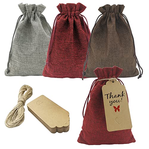 DUGYIRS 30 Stück Jutesäckchen,Jutebeutel mit Kordelzug 13cm x 18cm,Leinensäckchen,Klein Party Geschenktüten,Schmuckbeutel,Basteltaschen für Geburtstag Hochzeit Feiertagsfeier (3 Farben) von DUGYIRS