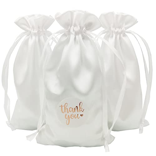 DUGYIRS 30 Stück Satin Weiß Geschenktüten 12cmx20cm, Geschenk Taschen Schmuckbeutel Kordelzugbeutel für Babydusche Hochzeit Party Weihnachtsgeschenktüten von DUGYIRS