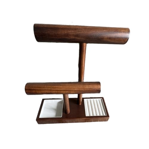 DUICIRX Schmuckhalter, 2-stöckig, Organizer für Halsketten und Armbänder mit Tablett (Nussbaum, 30 cm T x 9,9 cm B x 30 cm H) von DUICIRX