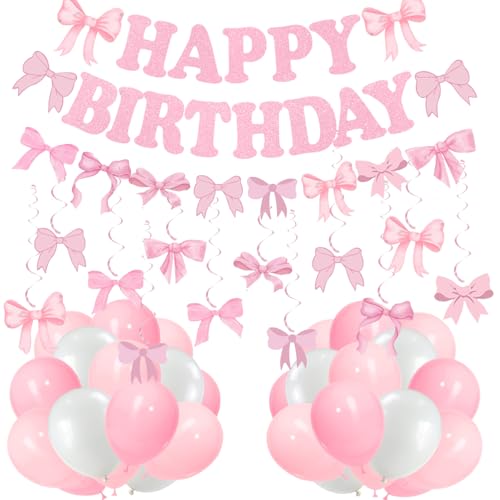 Bogen Happy Birthday Banner Girlande, Vorbespannte Rosa Schleifen Geburtstag Banner für Mädchen Schleife Geburtstag Party Dekorationen, Bogen Party Dekor Bogen Happy Birthday Banner Girlande, Vorbespannte Rosa Schleifen Geburtstag Banner für Mädchen Schleife Geburtstag Party Dekorationen, Bogen Party Dekor von DUILE