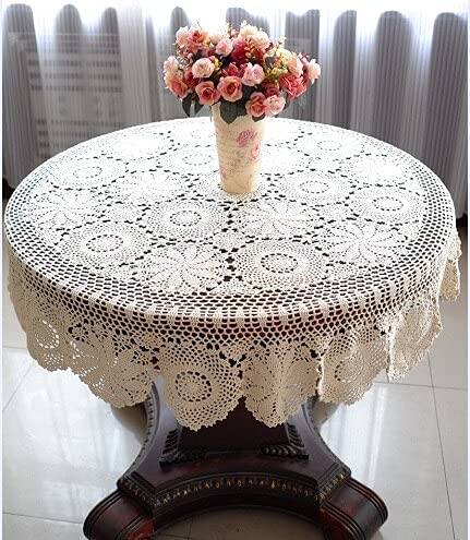 Tischdecke, handgefertigt, gehäkelt, Abendessen, runde Tischdecke, 150 cm, Beige von DUKAI