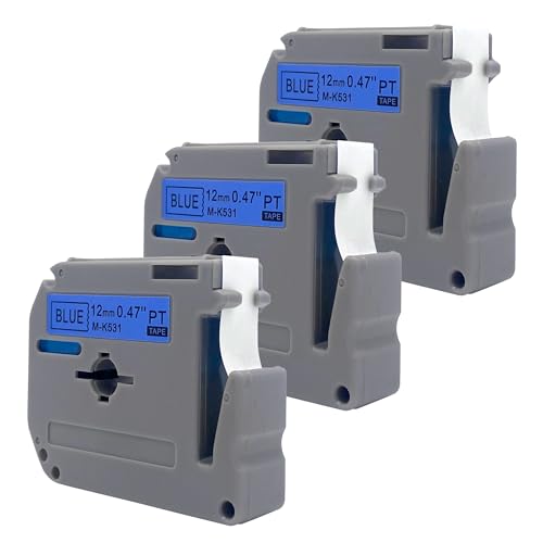 DULA Etikettenband - Kompatibel mit Brother P-Touch M-K531-3 Stück - Schwarz auf blau - 12mm x 8m DULA Etikettenband - Kompatibel mit Brother P-Touch M-K531-3 Stück - Schwarz auf blau - 12mm x 8m von DULA