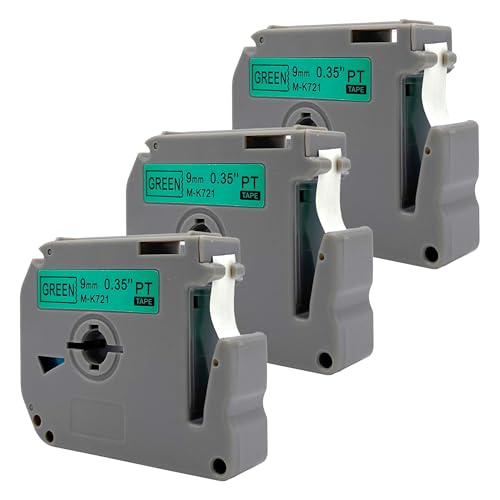 DULA Etikettenband - Kompatibel mit Brother P-Touch M-K721 - 3 Stück - Schwarz auf grün - 9mm x 8m DULA Etikettenband - Kompatibel mit Brother P-Touch M-K721 - 3 Stück - Schwarz auf grün - 9mm x 8m von DULA