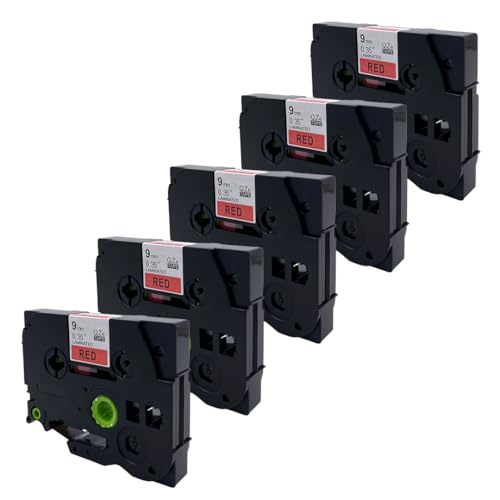 DULA Etikettenband - Kompatibel mit Brother P-Touch Tze-421 - 5 Stück - Schwarz auf rot - 9mm x 8m DULA Etikettenband - Kompatibel mit Brother P-Touch Tze-421 - 5 Stück - Schwarz auf rot - 9mm x 8m von DULA