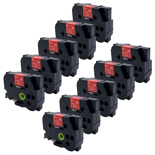 DULA Etikettenband - Kompatibel mit Brother P-Touch Tze-455-10 Stück - Weiß auf rot - 24mm x 8m DULA Etikettenband - Kompatibel mit Brother P-Touch Tze-455-10 Stück - Weiß auf rot - 24mm x 8m von DULA
