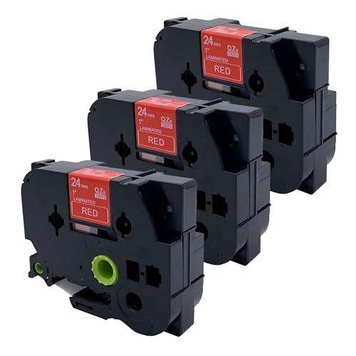 DULA Etikettenband - Kompatibel mit Brother P-Touch Tze-455-3 Stück - Weiß auf rot - 24mm x 8m von DULA