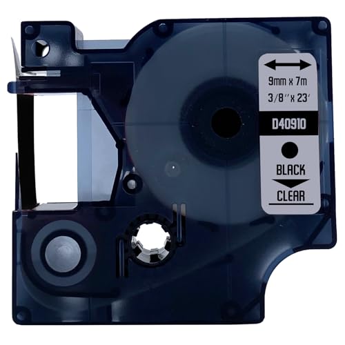 DULA-Etikettenband - Kompatibel mit Dymo D1 40910-1 Stück - Schwarz auf transparent - 9mm x 7m von DULA
