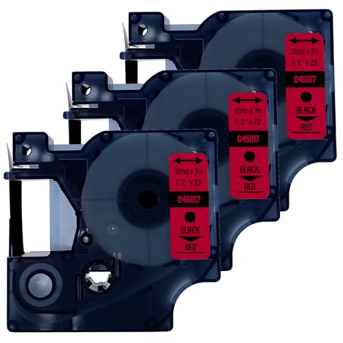 DULA Etikettenband - Kompatibel mit Dymo D1 45017 - 3 Stück - Schwarz auf rot - 12mm x 7m DULA Etikettenband - Kompatibel mit Dymo D1 45017 - 3 Stück - Schwarz auf rot - 12mm x 7m von DULA