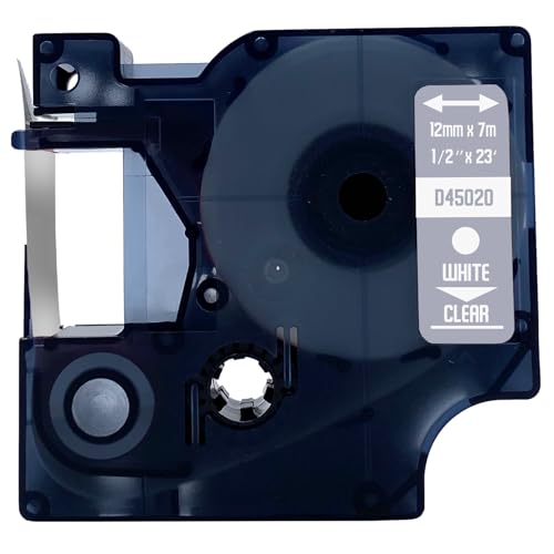 DULA Etikettenband - Kompatibel mit Dymo D1 45020-1 Stück - Weiß auf transparent - 12mm x 7m von DULA