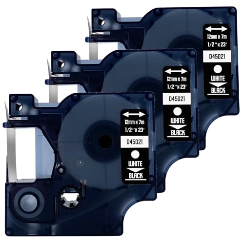 DULA Etikettenband - Kompatibel mit Dymo D1 45021-3 Stück - Weiß auf schwarz - 12mm x 7m DULA Etikettenband - Kompatibel mit Dymo D1 45021-3 Stück - Weiß auf schwarz - 12mm x 7m von DULA