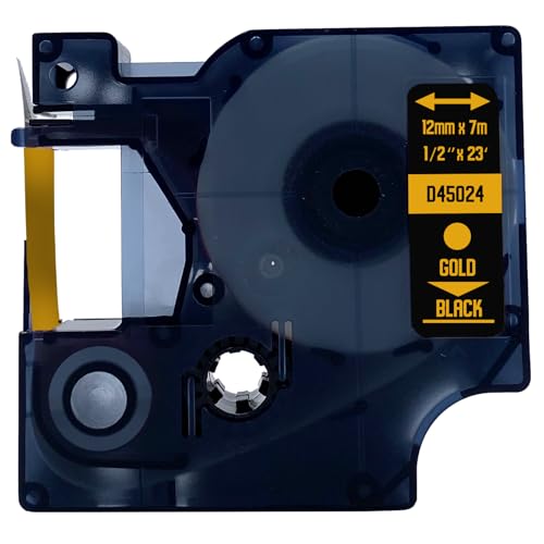 DULA Etikettenband - Kompatibel mit Dymo D1 45024-1 Stück - Gold auf schwarz - 12mm x 7m von DULA