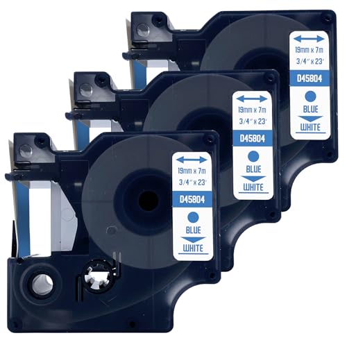 DULA Etikettenband - Kompatibel mit Dymo D1 45804 - 3 Stück - Blau auf weiß - 19mm x 7m DULA Etikettenband - Kompatibel mit Dymo D1 45804 - 3 Stück - Blau auf weiß - 19mm x 7m von DULA