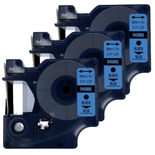 DULA Etikettenband - Kompatibel mit Dymo D1 45806-3 Stück - Schwarz auf blau - 19mm x 7m von DULA
