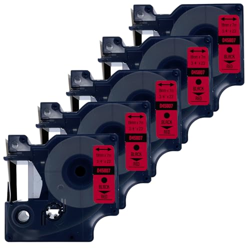 DULA Etikettenband - Kompatibel mit Dymo D1 45807 - 5 Stück - Schwarz auf rot - 19mm x 7m DULA Etikettenband - Kompatibel mit Dymo D1 45807 - 5 Stück - Schwarz auf rot - 19mm x 7m von DULA
