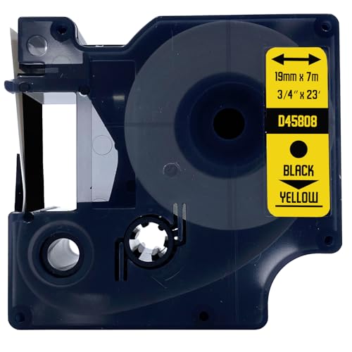 DULA Etikettenband - Kompatibel mit Dymo D1 45808 - 1 Stück - Schwarz auf gelb - 19mm x 7m DULA Etikettenband - Kompatibel mit Dymo D1 45808 - 1 Stück - Schwarz auf gelb - 19mm x 7m von DULA