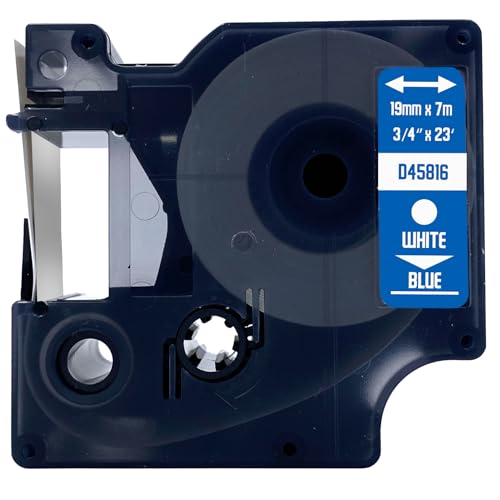 DULA Etikettenband - Kompatibel mit Dymo D1 45816 - 1 Stück - Weiß auf blau - 19mm x 7m DULA Etikettenband - Kompatibel mit Dymo D1 45816 - 1 Stück - Weiß auf blau - 19mm x 7m von DULA
