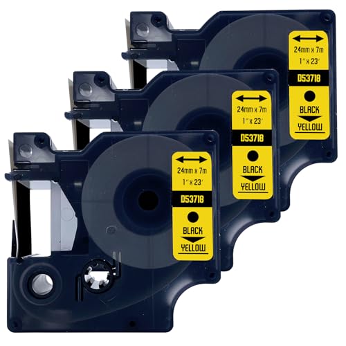 DULA Etikettenband - Kompatibel mit Dymo D1 53718 - 3 Stück - Schwarz auf gelb - 24mm x 7m DULA Etikettenband - Kompatibel mit Dymo D1 53718 - 3 Stück - Schwarz auf gelb - 24mm x 7m von DULA