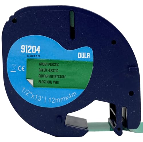 DULA Etikettenband- Kompatibel mit Dymo LetraTag 91204 / S0721640-1 Stück - Schwarz auf grünem Kunststoff - 12mm x 4m DULA Etikettenband- Kompatibel mit Dymo LetraTag 91204 / S0721640-1 Stück - Schwarz auf grünem Kunststoff - 12mm x 4m von DULA