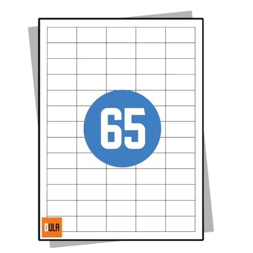 DULA Labels – Aufkleberbögen A4 – 65 Aufkleber pro Blatt – 38,1 x 21,2 mm – 100 Blatt DULA Labels – Aufkleberbögen A4 – 65 Aufkleber pro Blatt – 38,1 x 21,2 mm – 100 Blatt von DULA