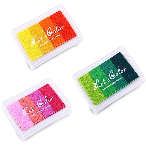 DULSPUE 3 Stücke Stempelkissen, Fingerstempel, Stempelkissen Set,Stempelkissen Kinder für Papier Handwerk Stoff, Scrapbook, Kinder Geburtstags (12 Farben) von DULSPUE