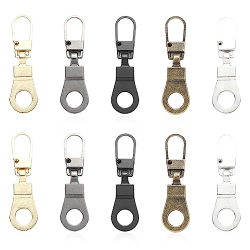 DULSPUE 5 Farben Zipper Reißverschluss Puller Abnehmbare Metall Reißverschlusslaschen für reißverschluss zum Flicken von Rucksäcken, Kleidungsstücken oder Verlängerungsketten (10 Stück) von DULSPUE