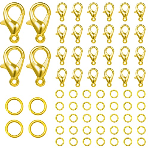 DULSPUE kettenverschluss Gold - 50 Karabinerverschluss und 120 Offenem Sprungringsatz, Magnet Halskettenverschluss Armbandverschlusse Karabinerverschluss Schmuck（Gold） von DULSPUE