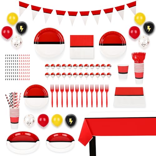 182-teiliges Cartoon-Animationsparty-Geschirr-Set, bestehend aus 24 großen Tellern, 24 kleinen Tellern, 24 Servietten, 24 Tassen, 24 Gabeln, 1 Tischdecke, 12 Luftballons, 24 Kuchenaufsätzen, 24 von DUMBI