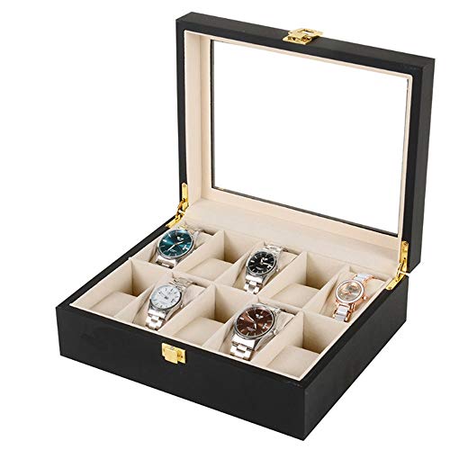 DUMRALBQE Uhrenaufbewahrungsbox Schwarzes Holz, matt lackiert, Schmuckschatulle, 10-Bit-Uhrenbox, Display, Aufbewahrungsbox, Geschenkbox für Männer und Frauen von DUMRALBQE
