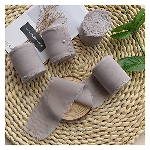 Chiffonband 4 STÜCK Handgemacht 4cmx5.5m Seide Chiffon Fransenband Franched Rand Ribbon Hochzeitseinladungen Blumenstrauß Geschenkverpackung DezemberFlatlay (Color : Taupe, Size : 4cmx5.5m 4pcs) von DUNSBY