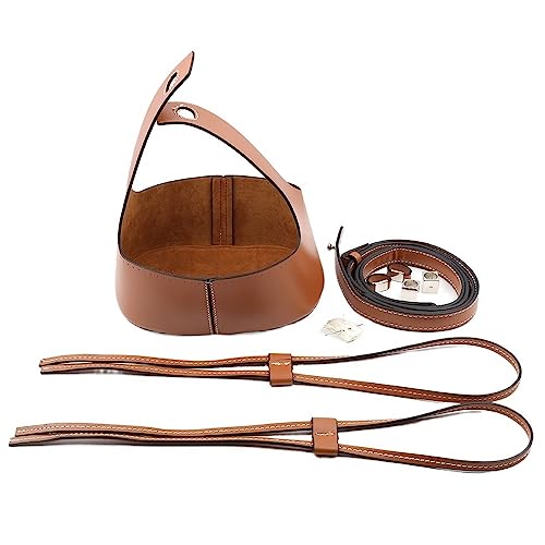 DUNSBY DIY PU-Tasche 7-teiliges Set, handgefertigte Handtasche, Schultergurt, gewebtes Taschen-Set, hohler Kordelzug, Eimertaschen, Leder, DIY-Rucksack mit Taschenbodengürtel (Color : Brown) von DUNSBY