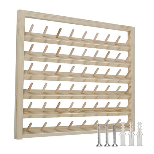 DUNSBY Drahtspulenregal Garnhalter aus Holz, 48/54 Spulen, Garnständer aus Holz, Wandmontage, Nähgarnhalter mit Schrauben, Mehrzweck-Nähgarn(48 axis) von DUNSBY