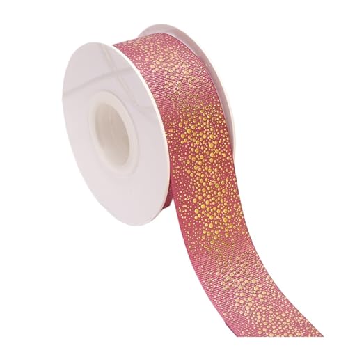DUNSBY Geschenkband 10/50 Yards 38 mm 1,5 Zoll Goldfolie Blumen Bedruckte Ripsbänder DIY handgefertigte Materialien(Rose pink,38mm 50yards) von DUNSBY