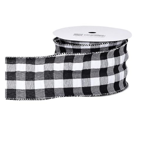 DUNSBY Geschenkband 10 Yards/Rolle 63,0 mm Karierte Bänder mit Drahtrand for Bastelarbeiten, Schleifen, handgefertigte Wickelpartys, Weihnachtsdekoration(Black) von DUNSBY