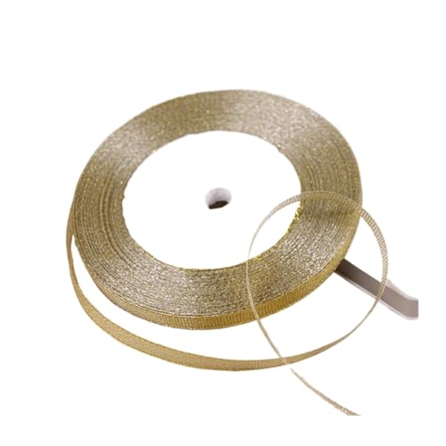 DUNSBY Geschenkband 100 Yards 6 mm Silber Gold Glitzer Seidensatinband Party Zuhause Hochzeit Dekoration Verpackung Weihnachten Halloween DIY Material(Gold) von DUNSBY