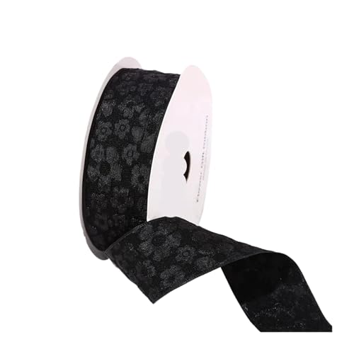 DUNSBY Geschenkband 20 Yards 25/40 mm 3D-Blumen-Faltenprägungsband, DIY-Zubehör for Schleifen, Blumensträuße, Verpackung, Nähen, Kleidung, Materialien(Black,25mm-20yards) von DUNSBY
