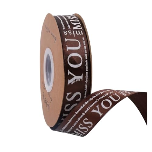 DUNSBY Geschenkband 20 Yards 25 mm Buchstaben-bedrucktes Satinband for Basteln, Basteln, Stoff, Hochzeit, Geburtstag, Party, Weihnachten, Kuchen, Blumenverpackung(Coffee) von DUNSBY