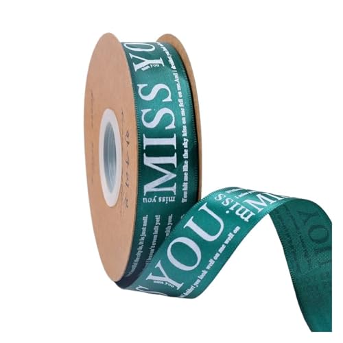 DUNSBY Geschenkband 20 Yards 25 mm Buchstaben-bedrucktes Satinband for Basteln, Basteln, Stoff, Hochzeit, Geburtstag, Party, Weihnachten, Kuchen, Blumenverpackung(Deep Green) von DUNSBY