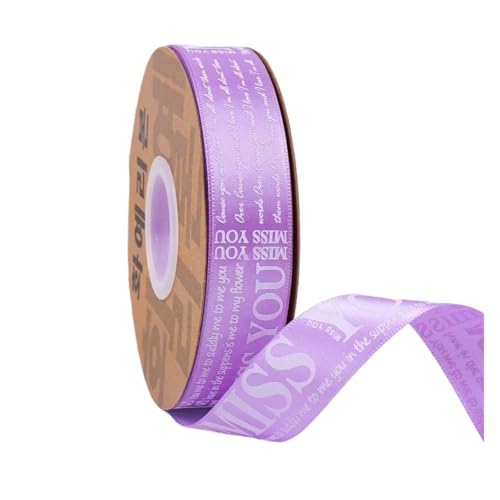 DUNSBY Geschenkband 20 Yards 25 mm Buchstaben-bedrucktes Satinband for Basteln, Basteln, Stoff, Hochzeit, Geburtstag, Party, Weihnachten, Kuchen, Blumenverpackung(Light Purple) von DUNSBY