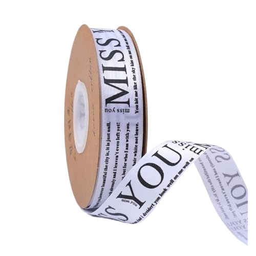 DUNSBY Geschenkband 20 Yards 25 mm Buchstaben-bedrucktes Satinband for Basteln, Basteln, Stoff, Hochzeit, Geburtstag, Party, Weihnachten, Kuchen, Blumenverpackung(White) von DUNSBY