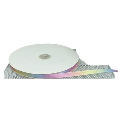 DUNSBY Geschenkband 25/100 Yards Regenbogen-Blumendruck-Ripsband for Basteln, DIY, Haarschleife, Weihnachtsbänder, Zubehör, Nähzubehör(1cm Rib Rainbow,25yards) von DUNSBY