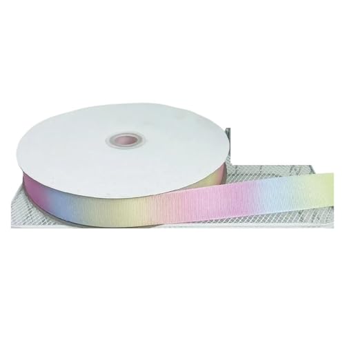 DUNSBY Geschenkband 25/100 Yards Regenbogen-Blumendruck-Ripsband for Basteln, DIY, Haarschleife, Weihnachtsbänder, Zubehör, Nähzubehör(25mm Rib Rainbow,25yards) von DUNSBY