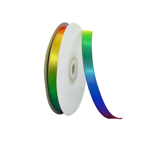 DUNSBY Geschenkband 50 Yardsl Regenbogen-Satinbänder mit Farbverlauf, 10/15/20/25/40/50 mm, for Hochzeit, Geburtstag, Party, handgefertigt, DIY-Verpackungszubehör(10MM-Wide) von DUNSBY