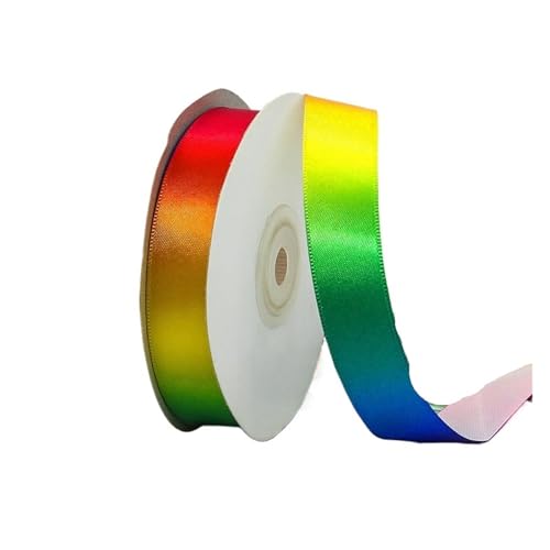 DUNSBY Geschenkband 50 Yardsl Regenbogen-Satinbänder mit Farbverlauf, 10/15/20/25/40/50 mm, for Hochzeit, Geburtstag, Party, handgefertigt, DIY-Verpackungszubehör(20MM-Wide) von DUNSBY