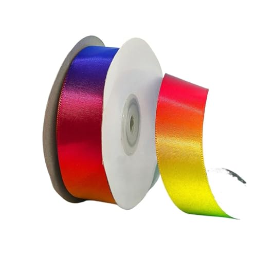 DUNSBY Geschenkband 50 Yardsl Regenbogen-Satinbänder mit Farbverlauf, 10/15/20/25/40/50 mm, for Hochzeit, Geburtstag, Party, handgefertigt, DIY-Verpackungszubehör(25MM-Wide) von DUNSBY