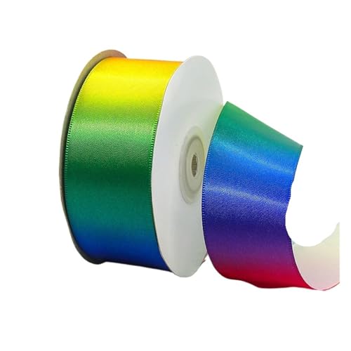 DUNSBY Geschenkband 50 Yardsl Regenbogen-Satinbänder mit Farbverlauf, 10/15/20/25/40/50 mm, for Hochzeit, Geburtstag, Party, handgefertigt, DIY-Verpackungszubehör(40MM-Wide) von DUNSBY