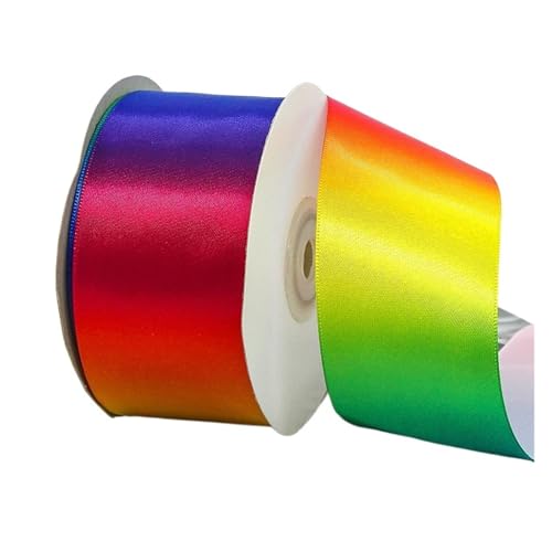 DUNSBY Geschenkband 50 Yardsl Regenbogen-Satinbänder mit Farbverlauf, 10/15/20/25/40/50 mm, for Hochzeit, Geburtstag, Party, handgefertigt, DIY-Verpackungszubehör(50MM-Wide) von DUNSBY
