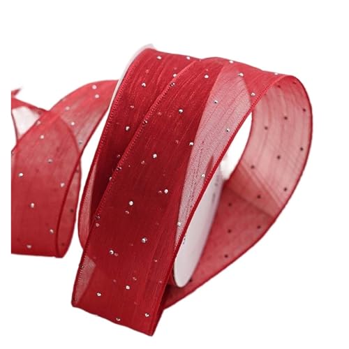 Geschenkband 20 Yards/Rolle 4 cm Strasssteine ​​Faltgarn Seidenbänder Blumen Kuchen Box Verpackungsmaterial Schleife DIY(Red) von DUNSBY