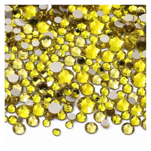 Hotfix Strasssteine 1440 Stück Mix Größe SS3-SS20 Glas Flache Rückseite Strass Golden Shadow Glitter Strass for Nail Art Kleidung(Citrine) von DUNSBY