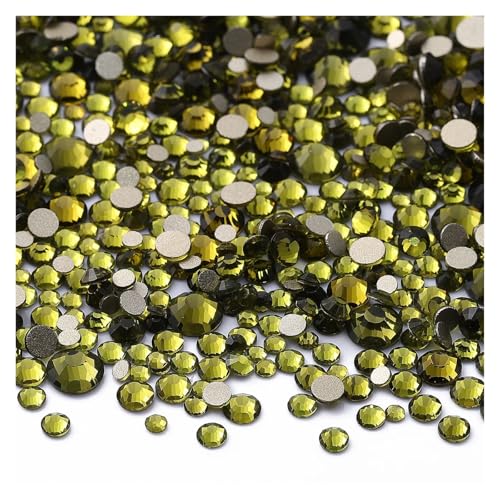 Hotfix Strasssteine 1440 Stück Mix Größe SS3-SS20 Glas Flache Rückseite Strass Golden Shadow Glitter Strass for Nail Art Kleidung(Olive Green) von DUNSBY